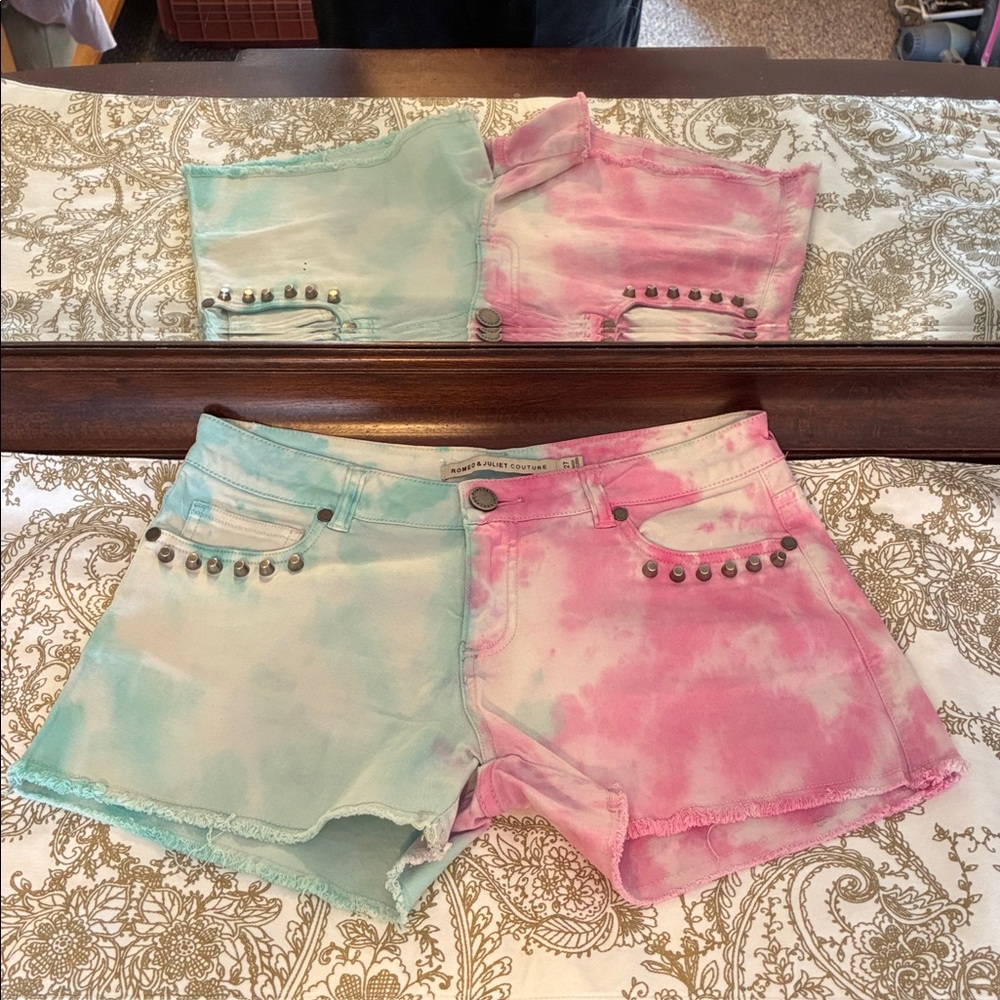 Romeo & Juliet Couture Pastel Tie-Dye Jean Shorts